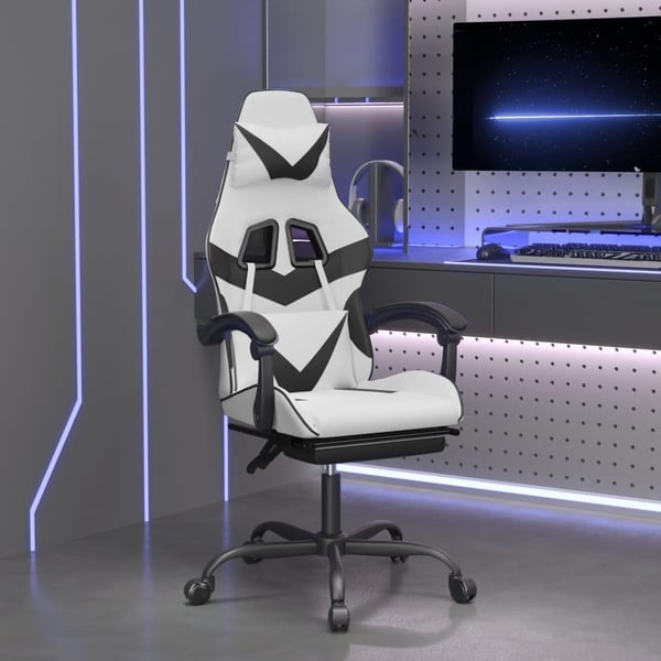 vidaXL gamingstol med fodstøtte kunstlæder hvid og sort