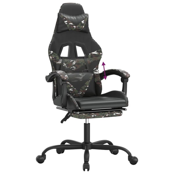 vidaXL gamingstol med fodstøtte kunstlæder sort og camouflage