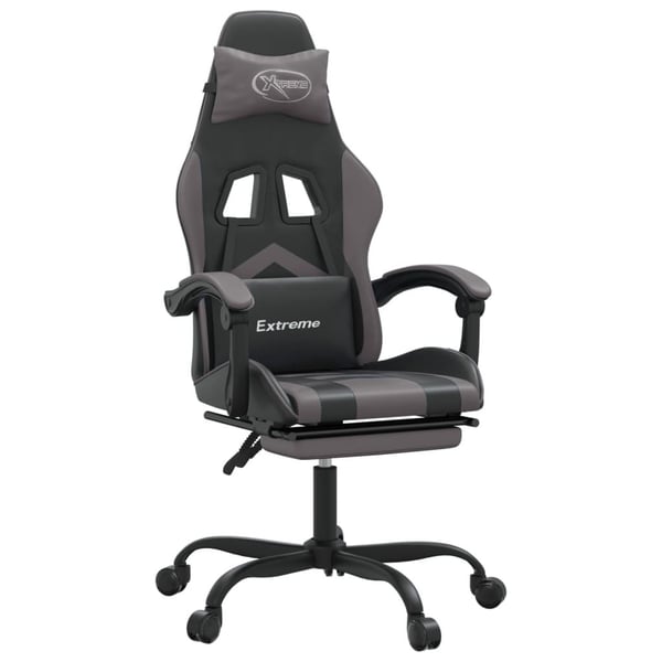 vidaXL Gamingstol med fotstöd svart och grå konstläder