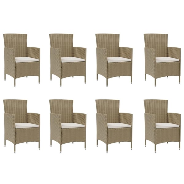 vidaXL udendørs spisebordssæt 9 dele med hynder polyrattan beige