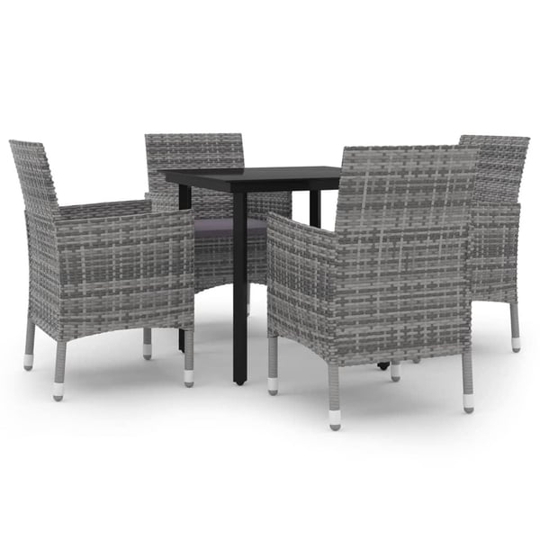 vidaXL spisebordssæt til haven 5 dele med hynder polyrattan og glas