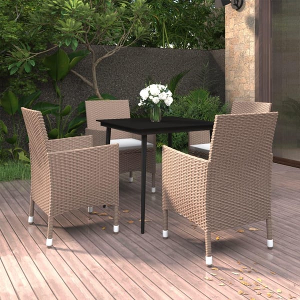 vidaXL spisebordssæt til haven 5 dele med hynder polyrattan og glas