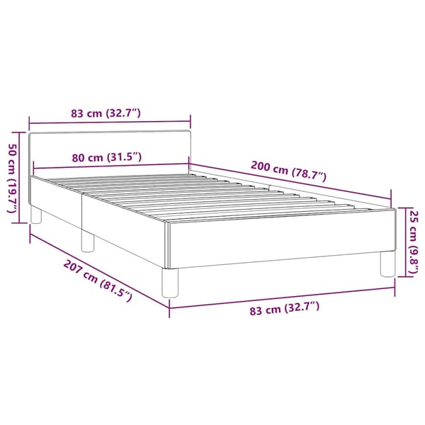 vidaXL Sängram utan madrass mörkbrun 80x200 cm tyg