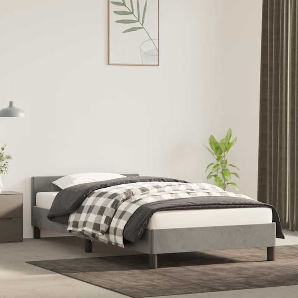 vidaXL sengeramme med sengegavl 90x190 cm fløjl lysegrå