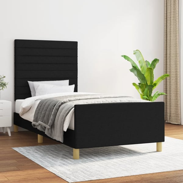 vidaXL sengeramme med sengegavl 100x200 cm stof sort