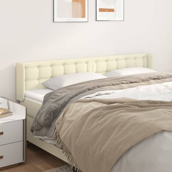 vidaXL sengegavl med kanter 203x16x78/88 cm kunstlæder cremefarvet