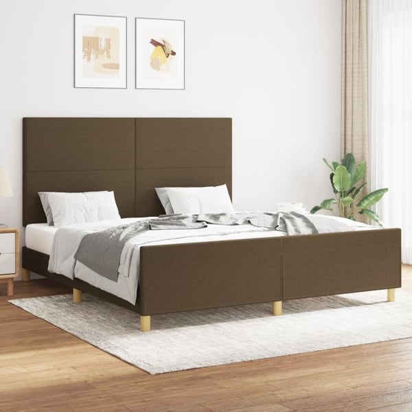 vidaXL sengeramme med sengegavl 160x200 cm stof mørkebrun