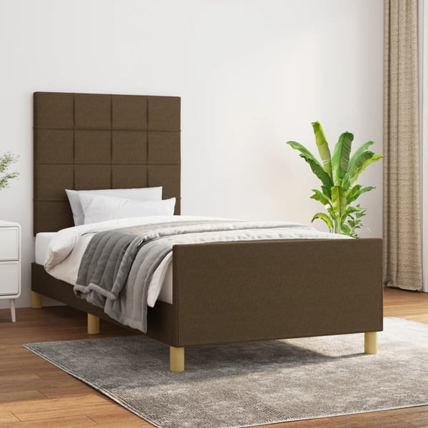vidaXL sengeramme med sengegavl 90x190 cm stof mørkebrun