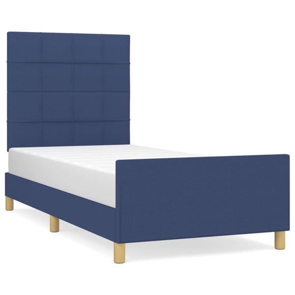 vidaXL sengeramme med sengegavl 100x200 cm stof blå