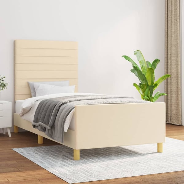 vidaXL Sängram med huvudgavel gräddvit 80x200 cm tyg
