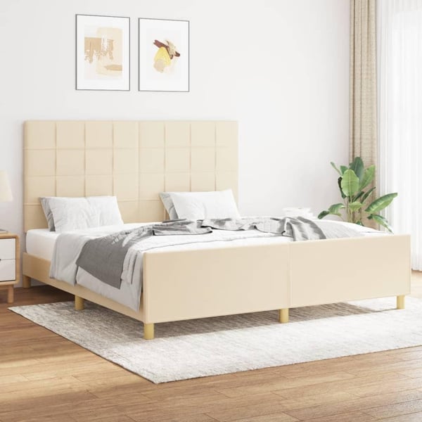 vidaXL sengeramme med sengegavl 160x200 cm stof cremefarvet