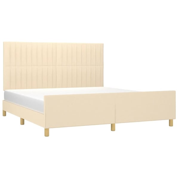 vidaXL sengeramme med sengegavl 160x200 cm stof cremefarvet
