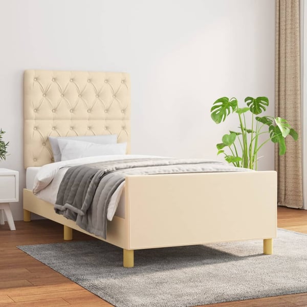 vidaXL sengeramme med sengegavl 80x200 cm stof cremefarvet