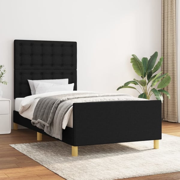 vidaXL Sängram med huvudgavel svart 100x200 cm tyg