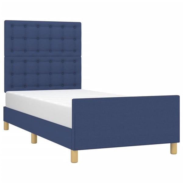 vidaXL sengeramme med sengegavl 100x200 cm stof blå