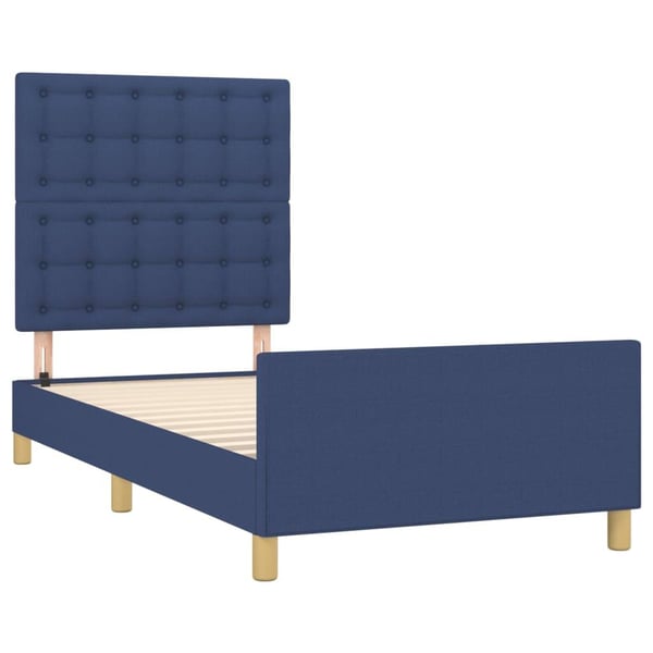 vidaXL sengeramme med sengegavl 100x200 cm stof blå