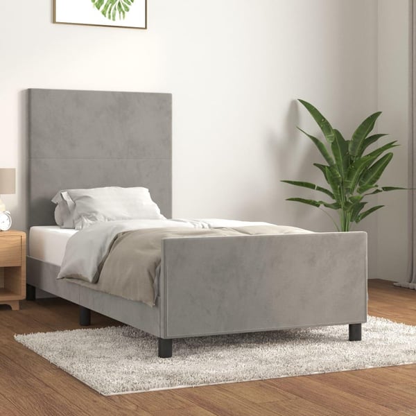vidaXL sengeramme med sengegavl 90x200 cm fløjl lysegrå
