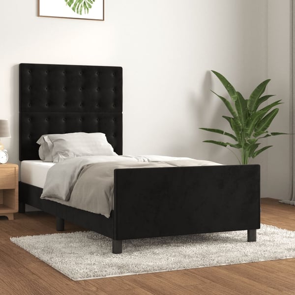 vidaXL sengeramme med sengegavl 90x200 cm fløjl sort