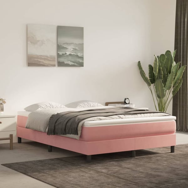 vidaXL springmadras med pocketfjedre medium 140x190x20 cm fløjl lyserød