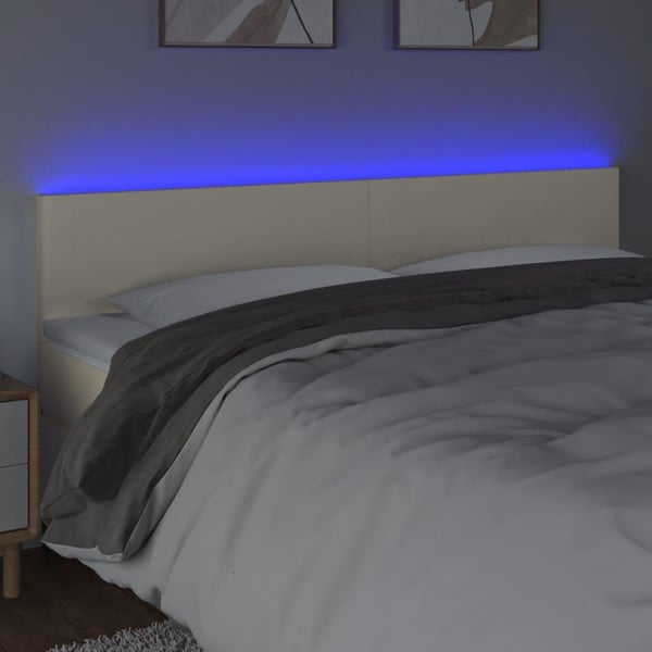vidaXL Sänggavel LED gräddvit 200x5x78/88 cm konstläder
