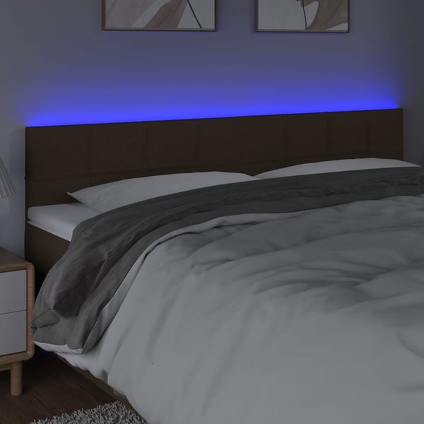 vidaXL sengegavl med LED-lys 160x5x78/88 cm stof mørkebrun