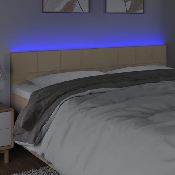 vidaXL sengegavl med LED-lys 200x5x78/88 cm stof cremefarvet