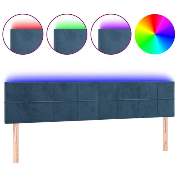 vidaXL sengegavl med LED-lys 180x5x78/88 cm fløjl mørkeblå