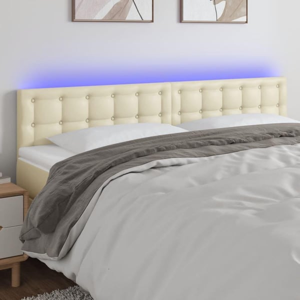 vidaXL sengegavl med LED-lys 200x5x78/88 cm kunstlæder cremefarvet