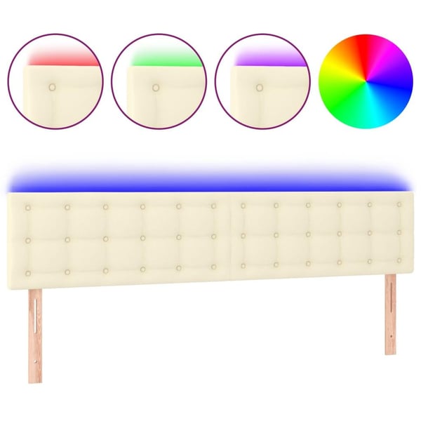 vidaXL sengegavl med LED-lys 200x5x78/88 cm kunstlæder cremefarvet