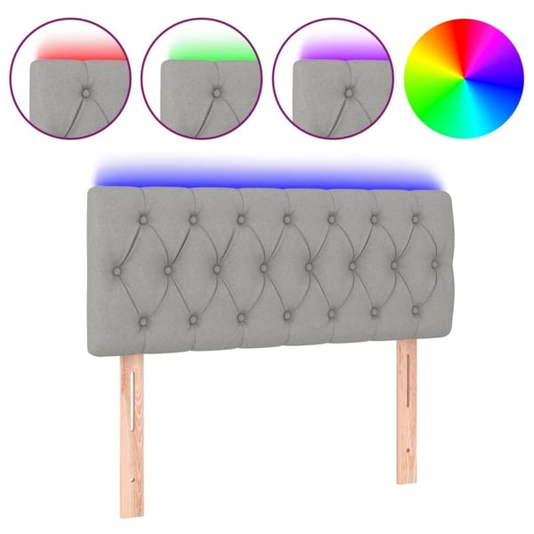 vidaXL sengegavl med LED-lys 90x7x78/88 cm stof lysegrå