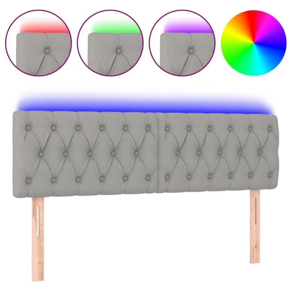 vidaXL sengegavl med LED-lys 144x7x78/88 cm stof lysegrå