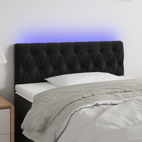 vidaXL sengegavl med LED-lys 90x7x78/88 cm velour sort