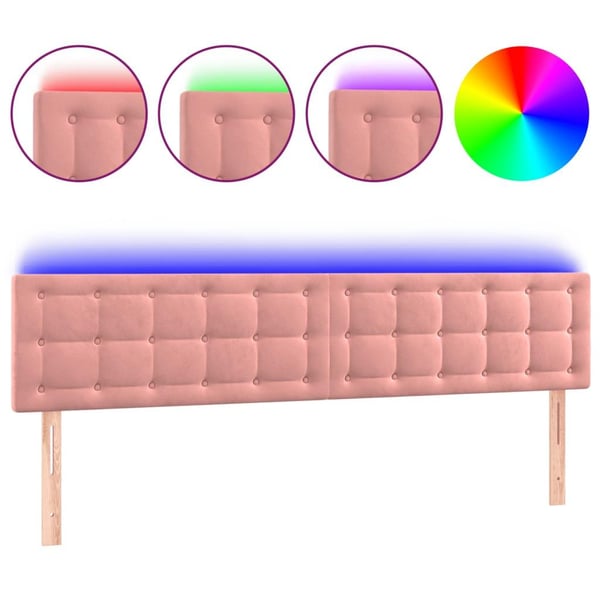 vidaXL sengegavl med LED-lys 160x5x78/88 cm velour lyserød