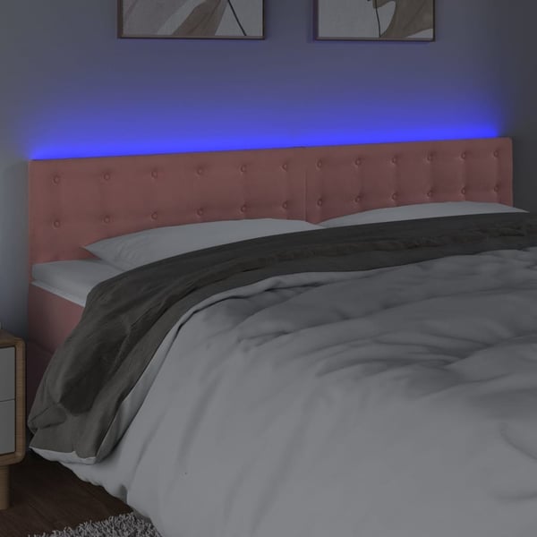 vidaXL sengegavl med LED-lys 160x5x78/88 cm velour lyserød