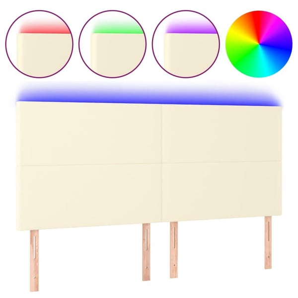 vidaXL sengegavl med LED-lys 160x5x118/128 cm kunstlæder cremefarvet