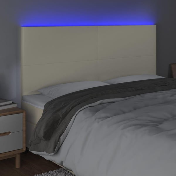 vidaXL sengegavl med LED-lys 180x5x118/128 cm kunstlæder cremefarvet