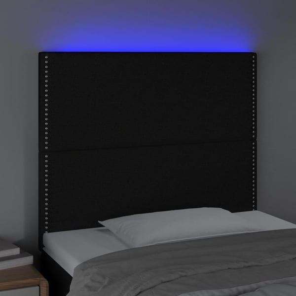 vidaXL sengegavl med LED-lys 90x5x118/128 cm stof sort