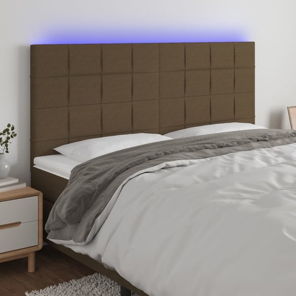 vidaXL sengegavl med LED-lys 160x5x118/128 cm stof mørkebrun