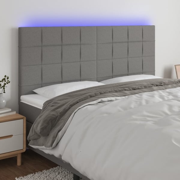 vidaXL sengegavl med LED-lys 180x5x118/128 cm stof mørkegrå