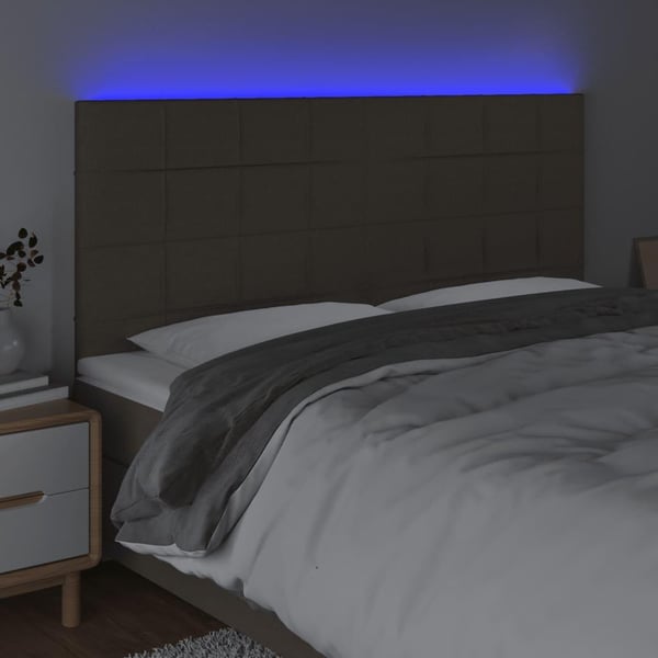 vidaXL sengegavl med LED-lys 180x5x118/128 cm stof gråbrun