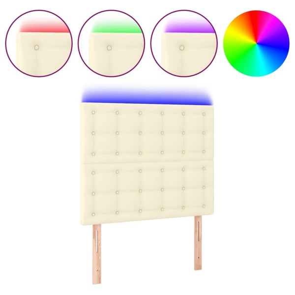 vidaXL sengegavl med LED-lys 80x5x118/128 cm kunstlæder cremefarvet