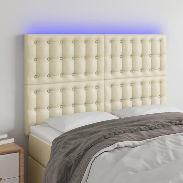 vidaXL Sänggavel LED gräddvit 144x5x118/128 cm konstläder