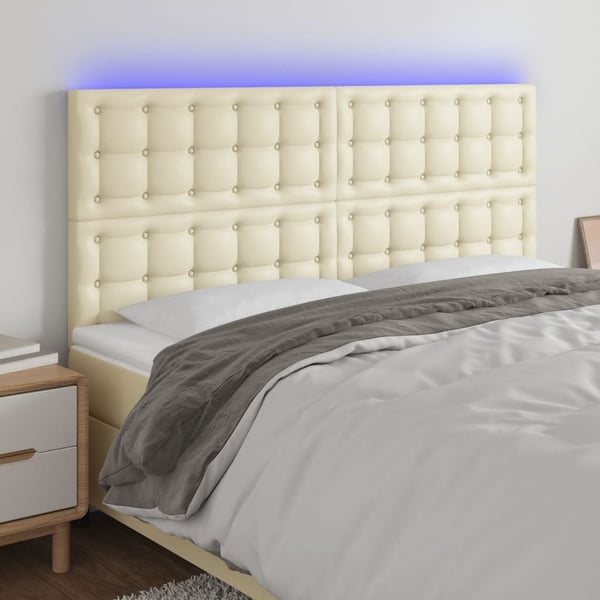 vidaXL sengegavl med LED-lys 180x5x118/128 cm kunstlæder cremefarvet
