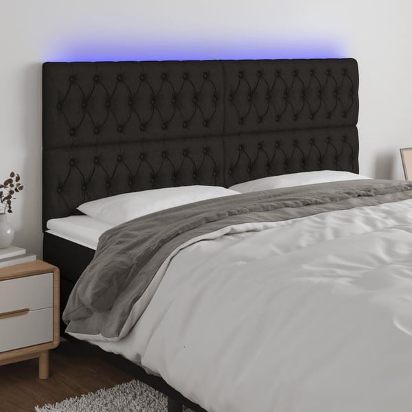 vidaXL sengegavl med LED-lys 180x7x118/128 cm stof sort