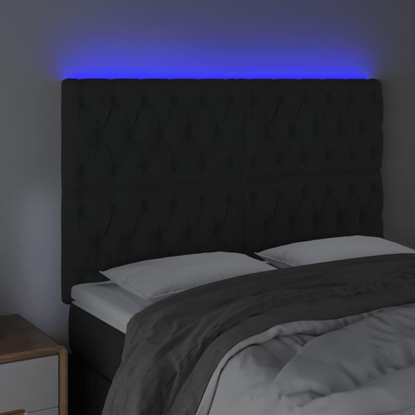 vidaXL sengegavl med LED-lys 160x7x118/128 cm fløjl sort