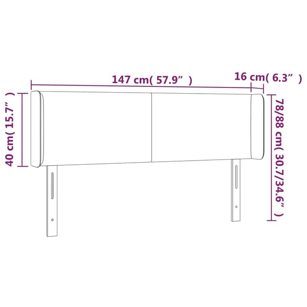 vidaXL sengegavl med LED-lys 147x16x78/88 cm stof sort