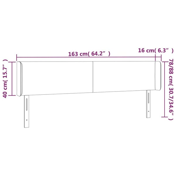 vidaXL Sänggavel LED svart 163x16x78/88 cm tyg
