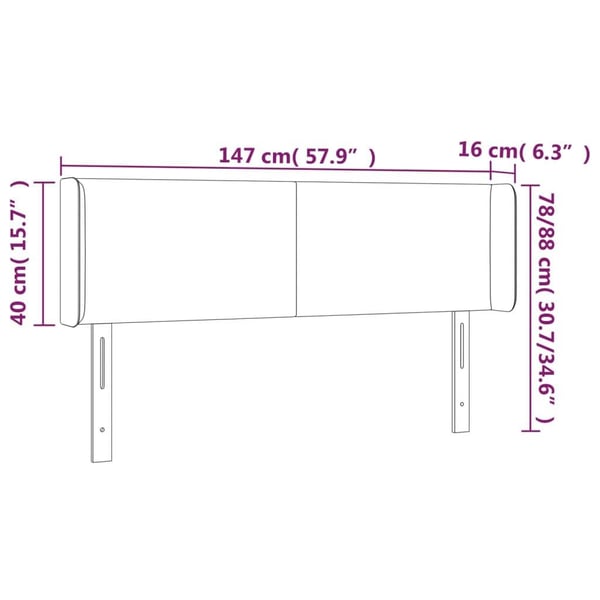 vidaXL sengegavl med LED-lys 147x16x78/88 cm fløjl lyserød