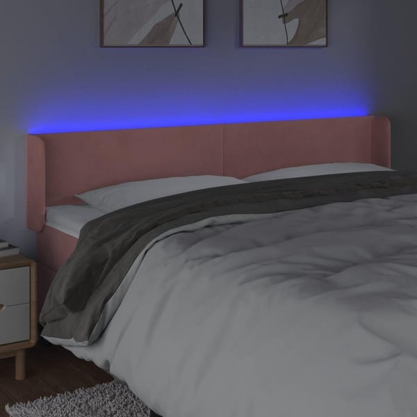 vidaXL sengegavl med LED-lys 183x16x78/88 cm fløjl lyserød