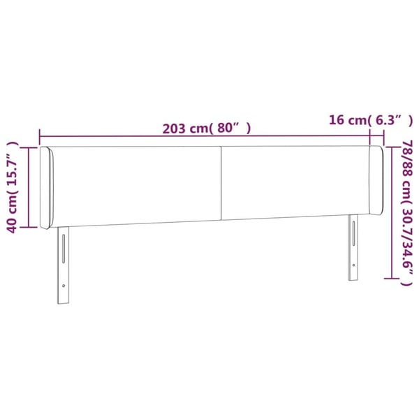 vidaXL sengegavl med LED-lys 203x16x78/88 cm fløjl lyserød
